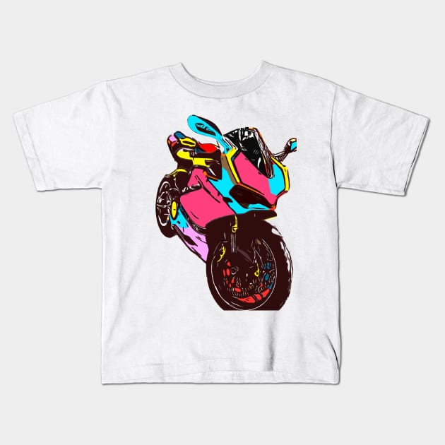 Cute Girly Big Bike Motorcycle Blue and Pink Color Kids T-Shirt by Grafititee